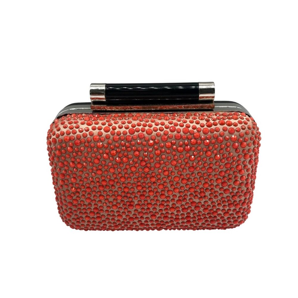 Diane von Furstenberg Bright Coral Small Crystal Embellished Convertible Clutch